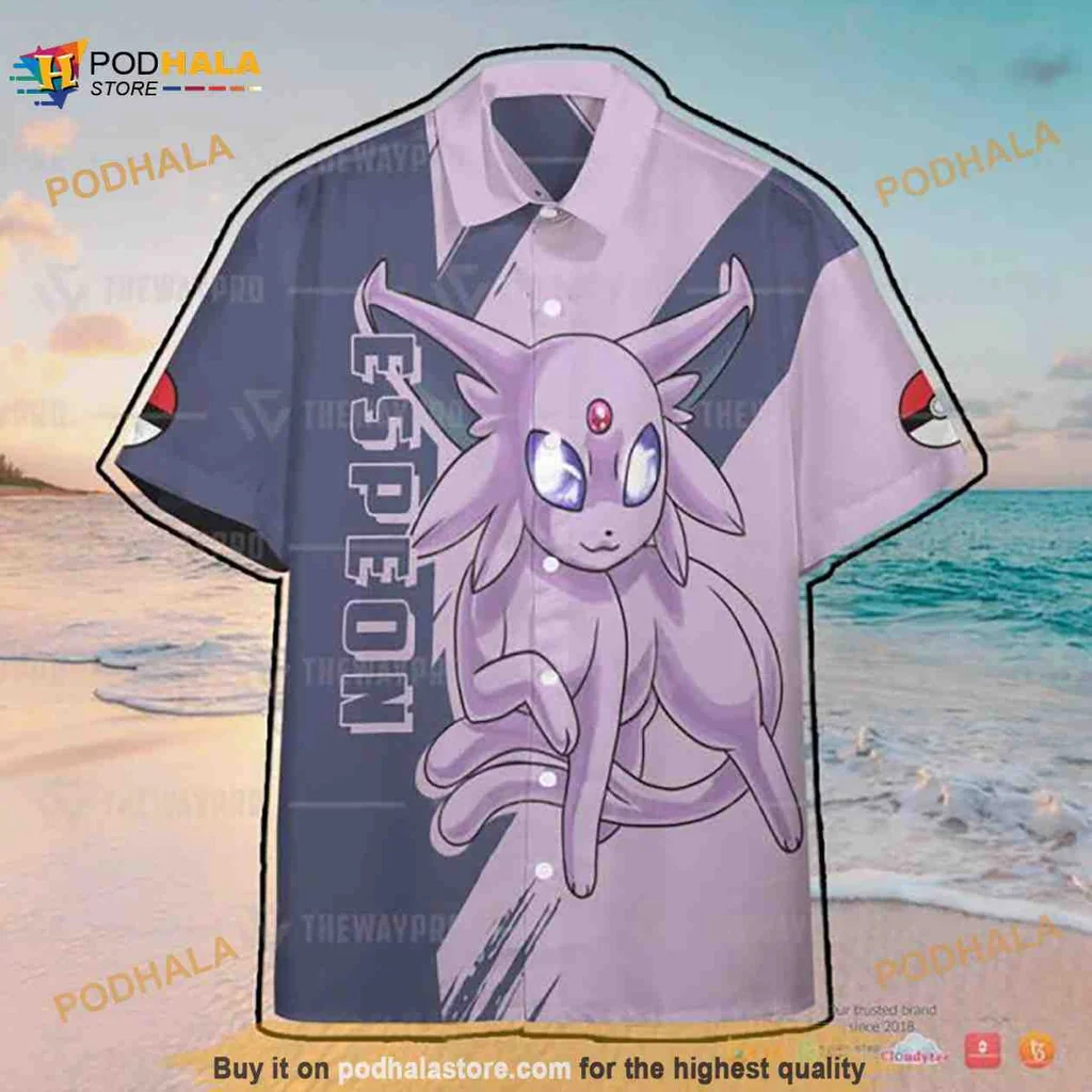Espeon Pokemon Aloha Shirt With Playful Design And Gradient Colors