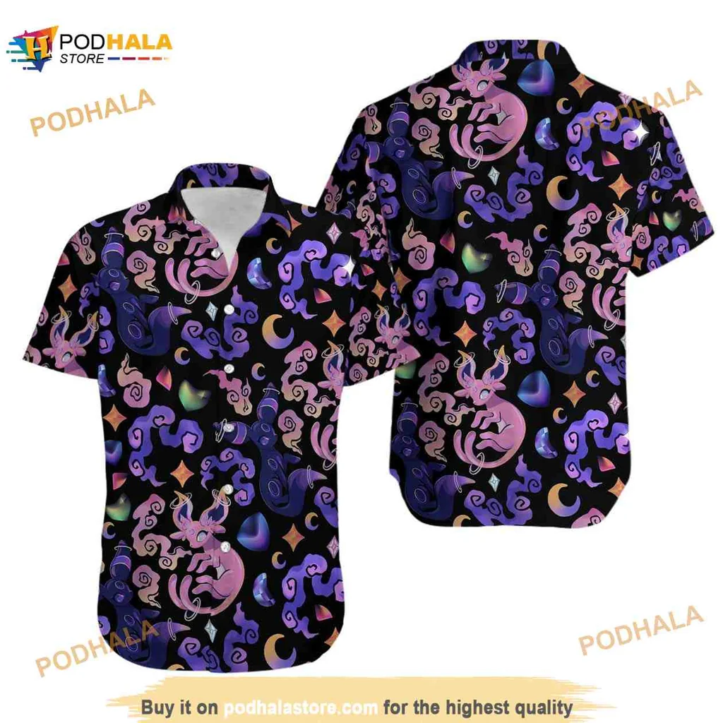 Espeon Umbreon Pokemon Hawaiian Shirt With Celestial Patterns