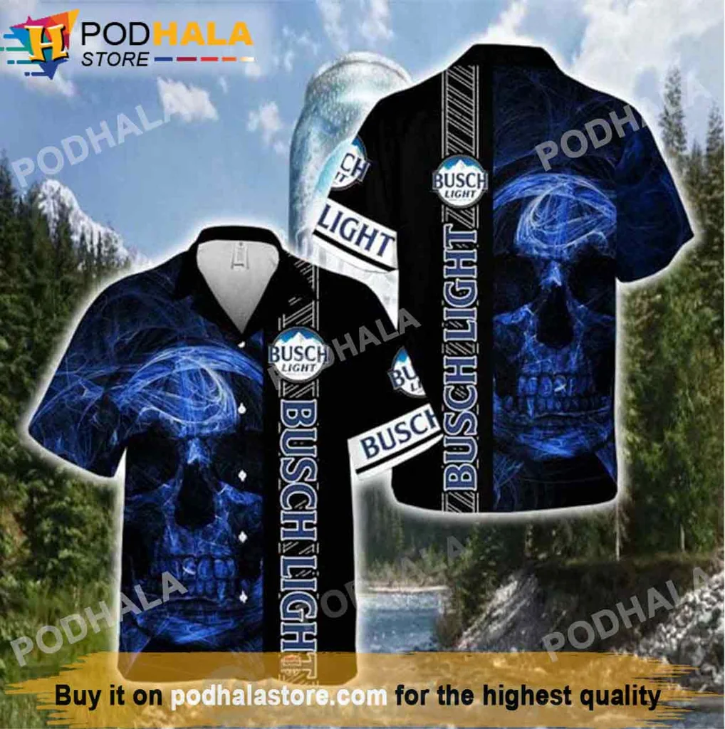 Ethereal Skull Beer Hawaiian Shirt, Busch Light Graphic For Beer Lovers