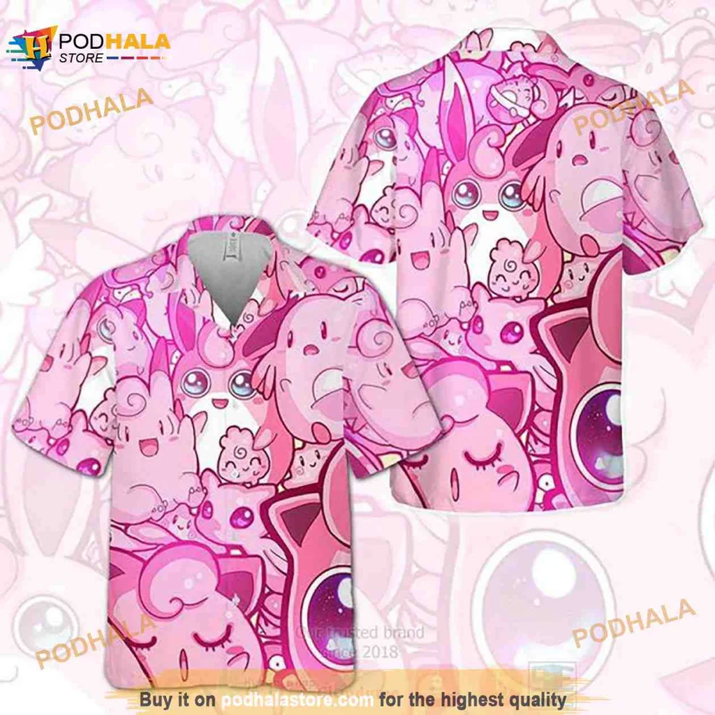 Fairy Type Pokemon Aloha Shirt Featuring Colorful Clefairy Characters