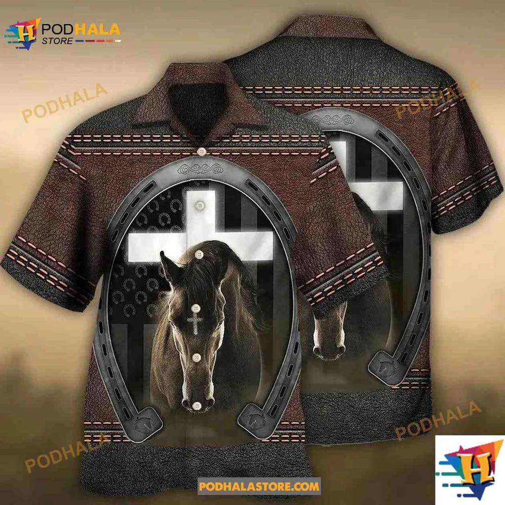 Faith Horse Lovers Hawaiian Shirt With Cross And Horseshoe Design