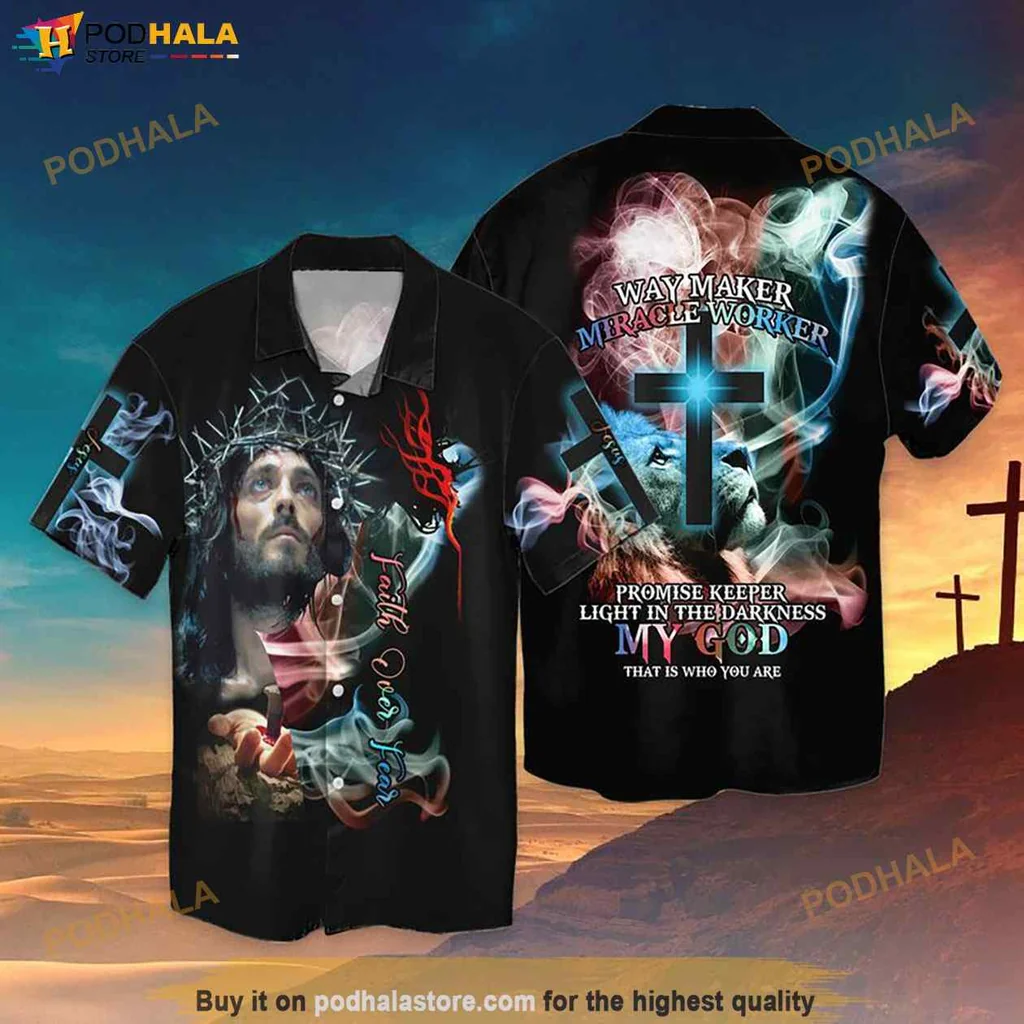 Faithful Jesus Graphic Hawaiian Shirt, Way Maker Miracle Worker Light In The Darkness