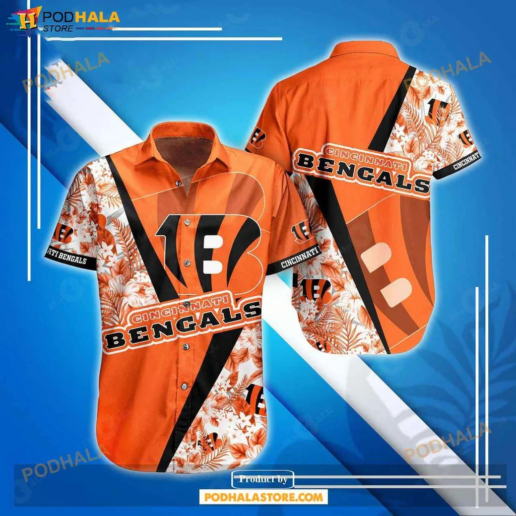 Fanatic Cincinnati Bengals Hawaiian Shirt, Vibrant Orange And Black Floral Design