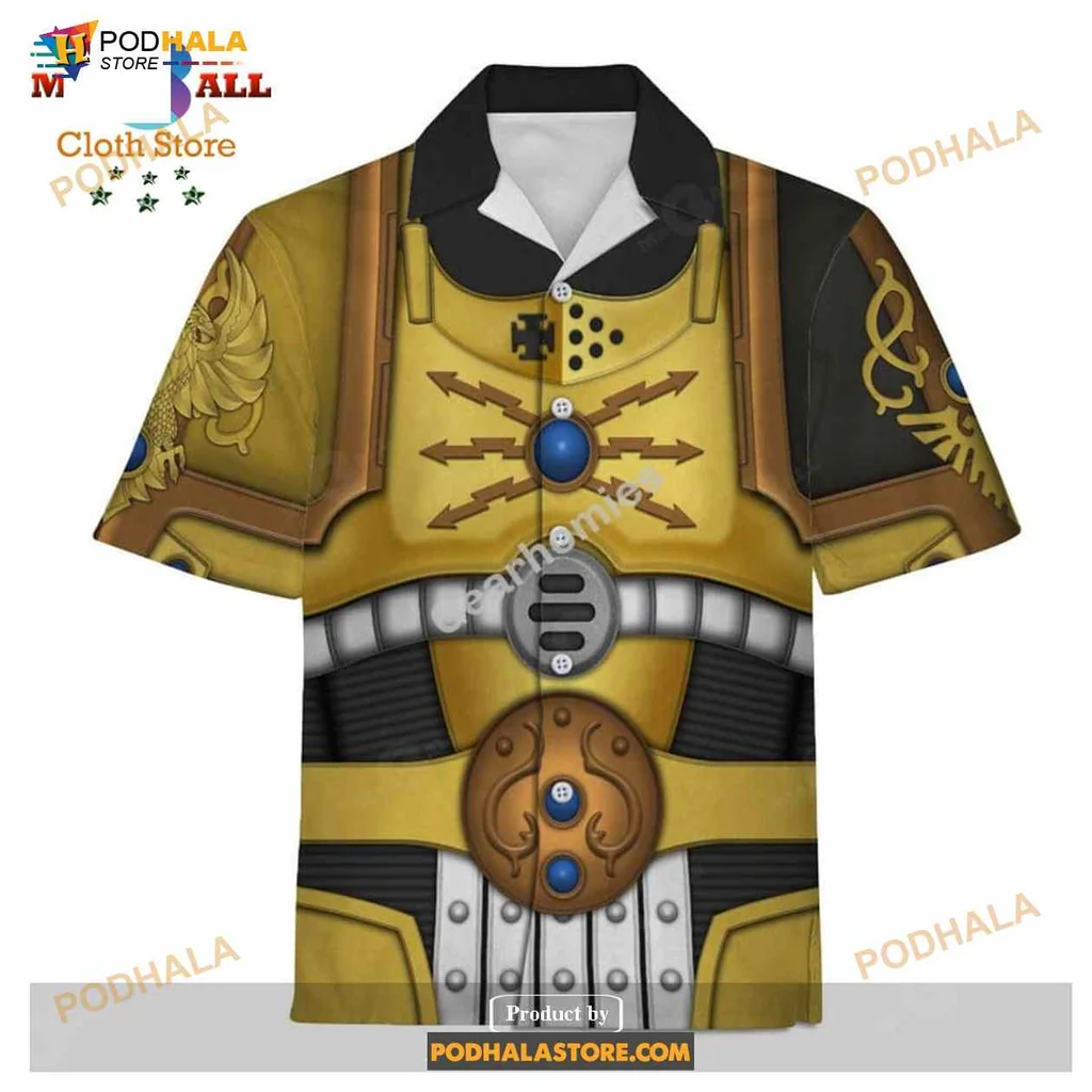 Fantasy Armor Hawaiian Shirt Featuring Bold Chest Plate Design