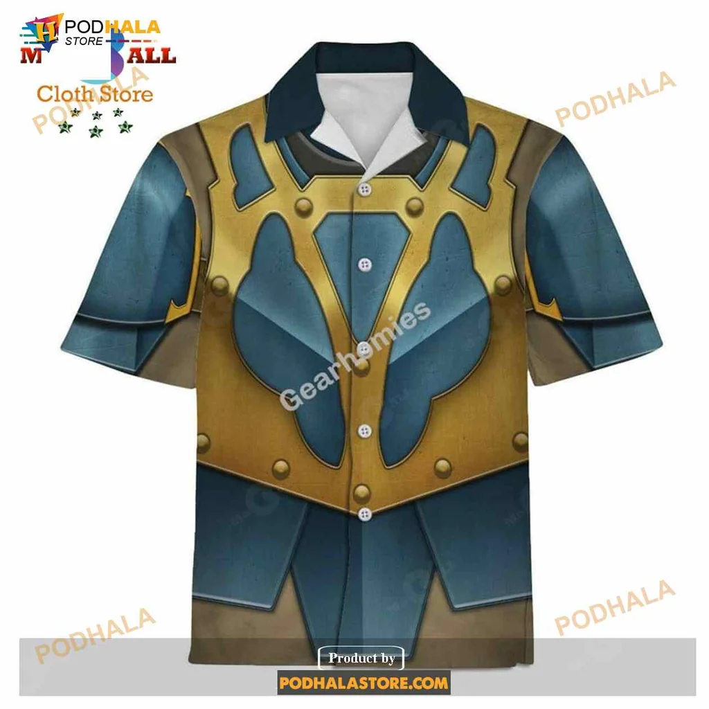 Fantasy Armor Hawaiian Shirt With Bold Blue And Gold Design