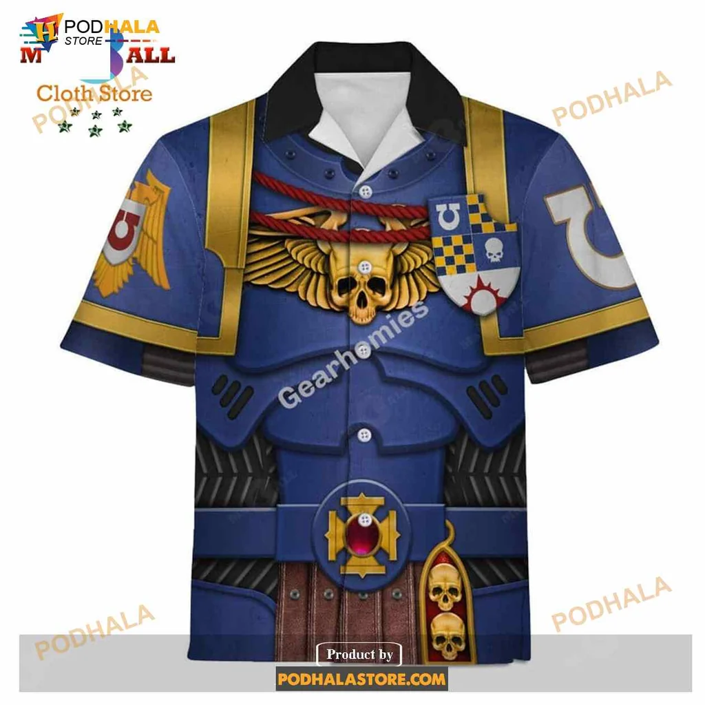 Fantasy Armor Hawaiian Shirt With Futuristic Design And Military Aesthetic