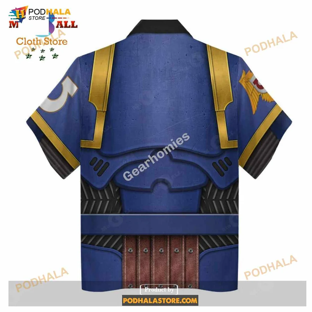 Fantasy Armor Aloha Shirt With Futuristic Design And Military Aesthetic Fantasy Armor Aloha Shirt With Futuristic Design And Military Aesthetic