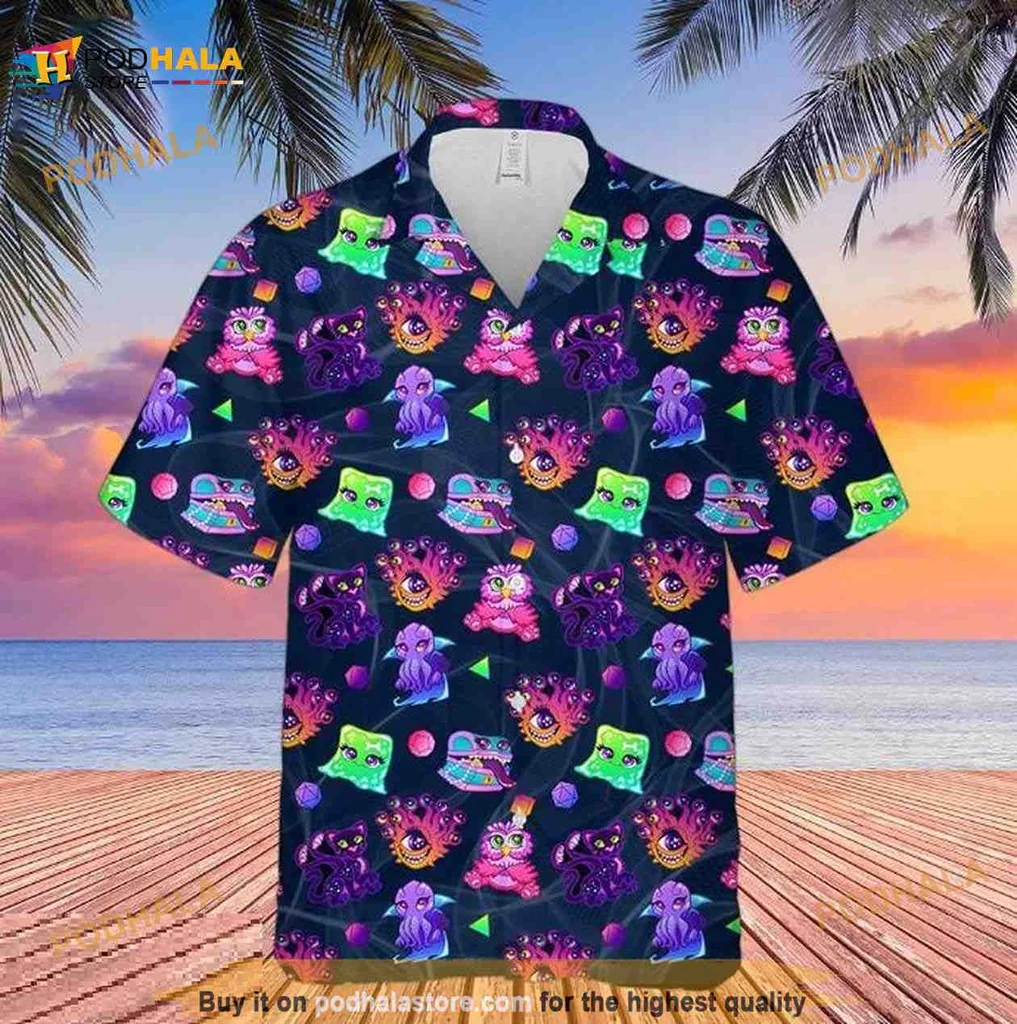 Fantasy Creatures Hawaiian Shirt, Colorful Cartoon Design For Gamers