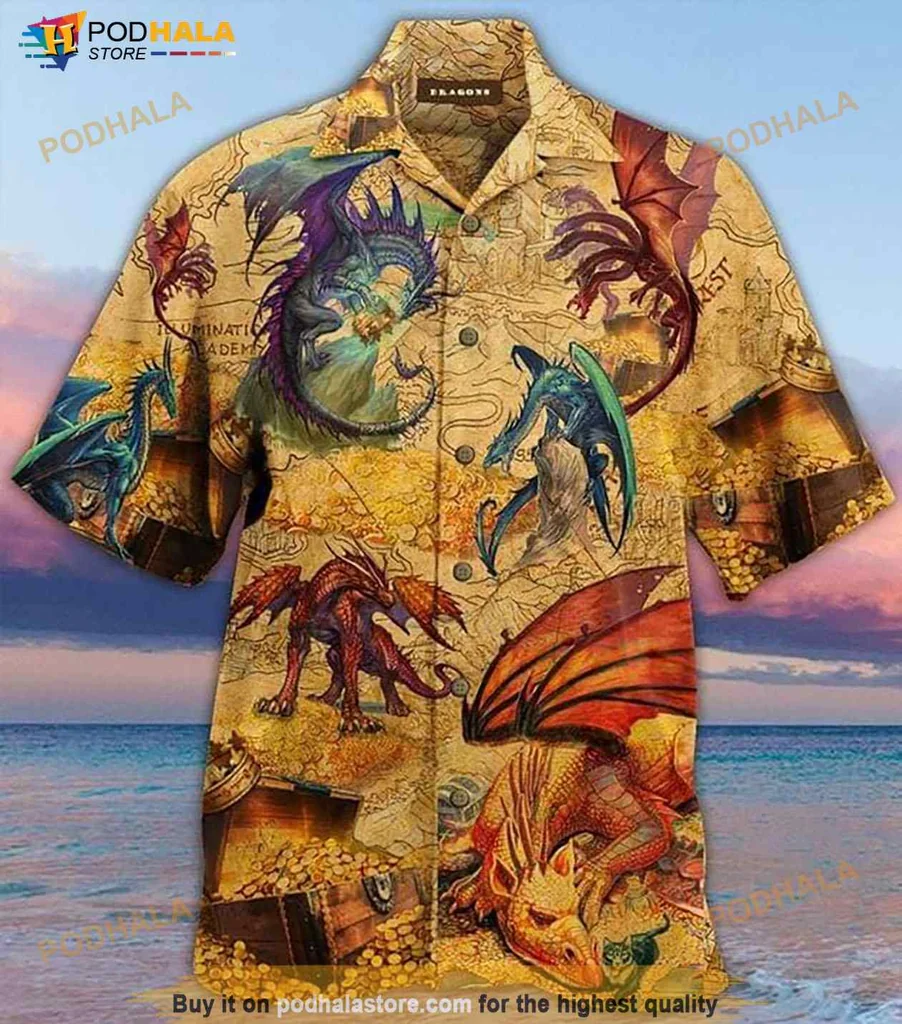 Fantasy Dragon Hawaiian Shirt With Vibrant Colors And Intricate Design