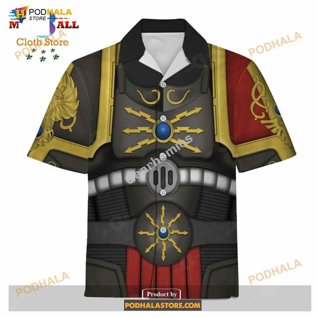 Fantasy Sci Fi Armor Hawaiian Shirt With Bold Red And Gold Design