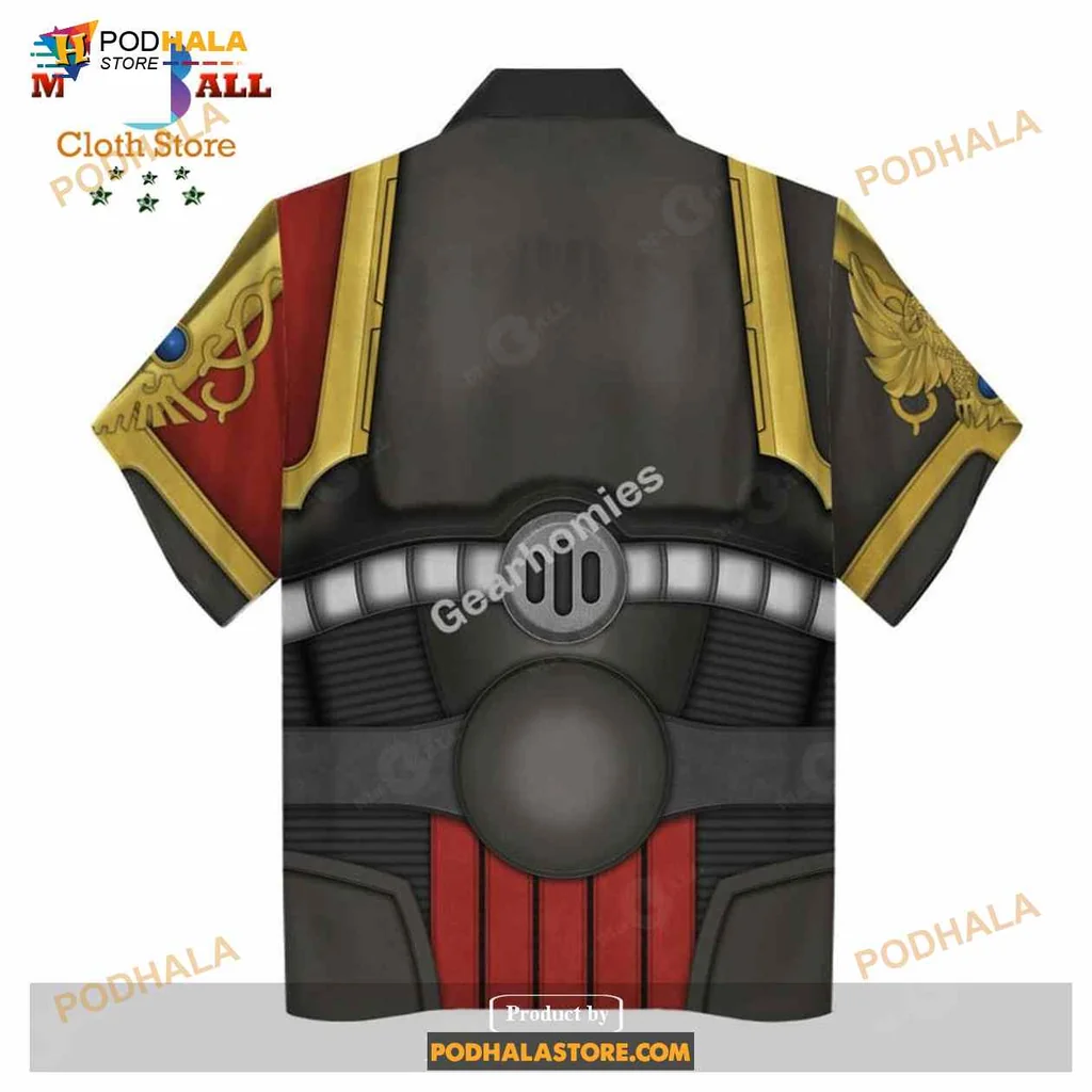Fantasy Sci Fi Armor Aloha Shirt With Bold Red And Gold Design Fantasy Sci Fi Armor Aloha Shirt With Bold Red And Gold Design
