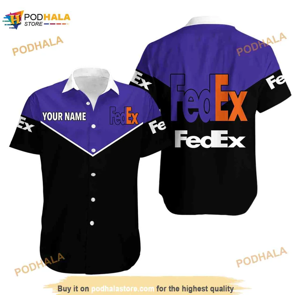Fedex Custom Name Hawaiian Shirt With Bold Purple And Black Design
