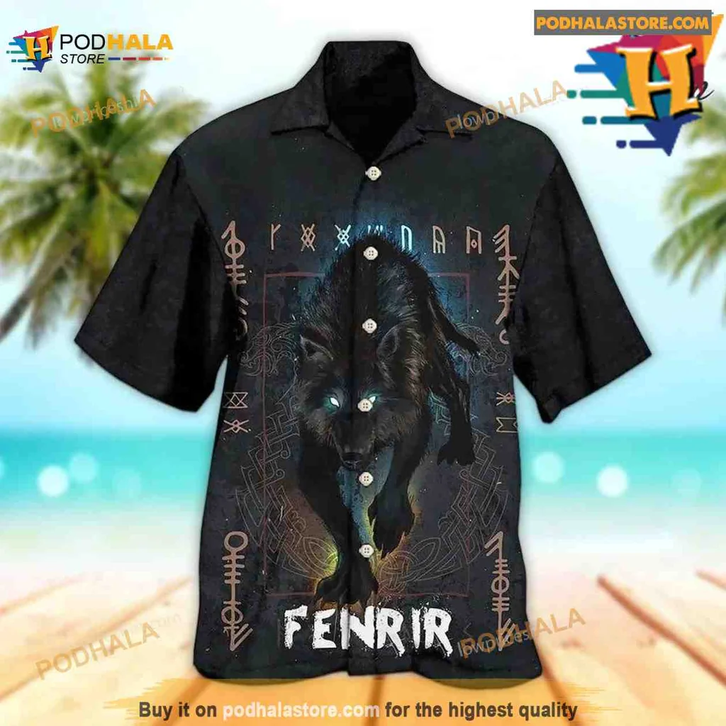 Fenrir Wolf Hawaiian Shirt Featuring Norse Mythology Design