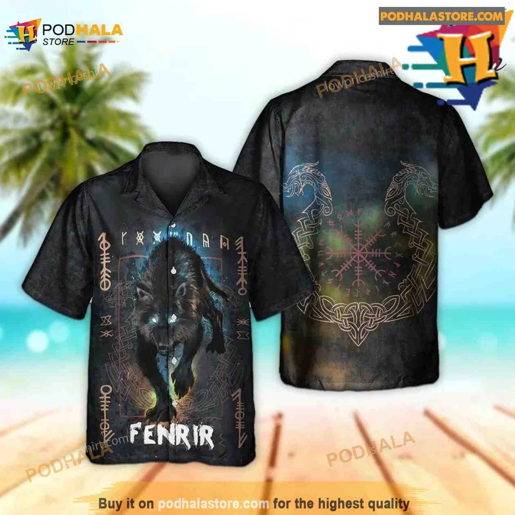 Fenrir Wolf Aloha Shirt Featuring Norse Mythology Design Fenrir Wolf Aloha Shirt Featuring Norse Mythology Design
