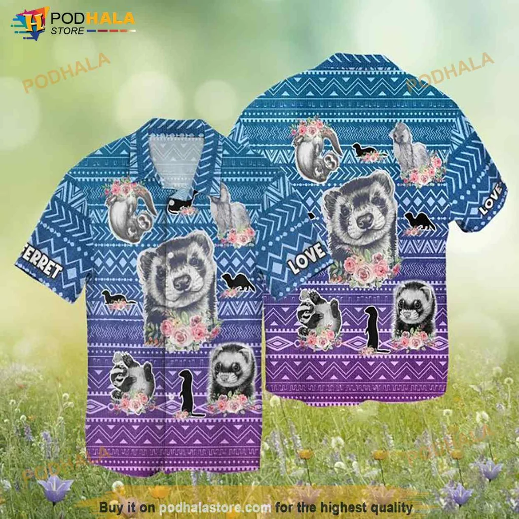 Ferret Lover Hawaiian Shirt Featuring Playful Ferrets And Floral Design