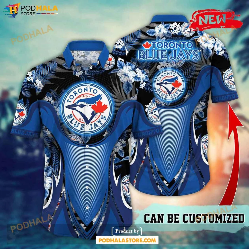 Festive Blue Jays Aloha Shirt, Personalized Toronto Blue Jays Floral Summer Shirt