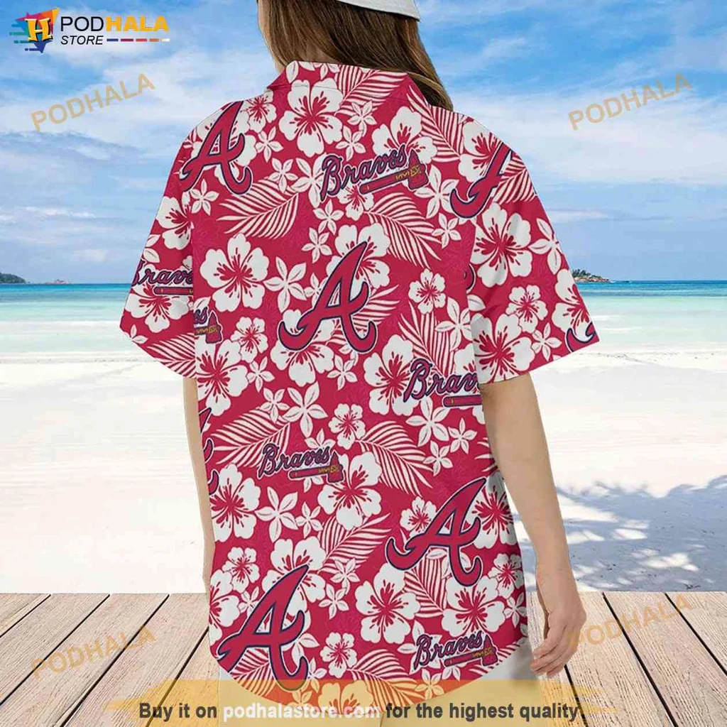 Festive Braves Tropical Shirt, Atlanta Braves Hibiscus Pattern Vacation Shirt Festive Braves Tropical Shirt, Atlanta Braves Hibiscus Pattern Vacation Shirt