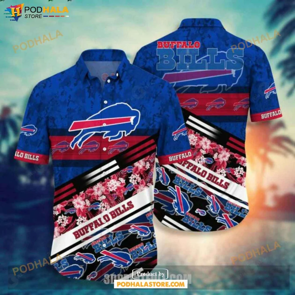 Festive Buffalo Bills Hawaiian Shirt, Vibrant Blue Red Floral Design For Nfl Fans