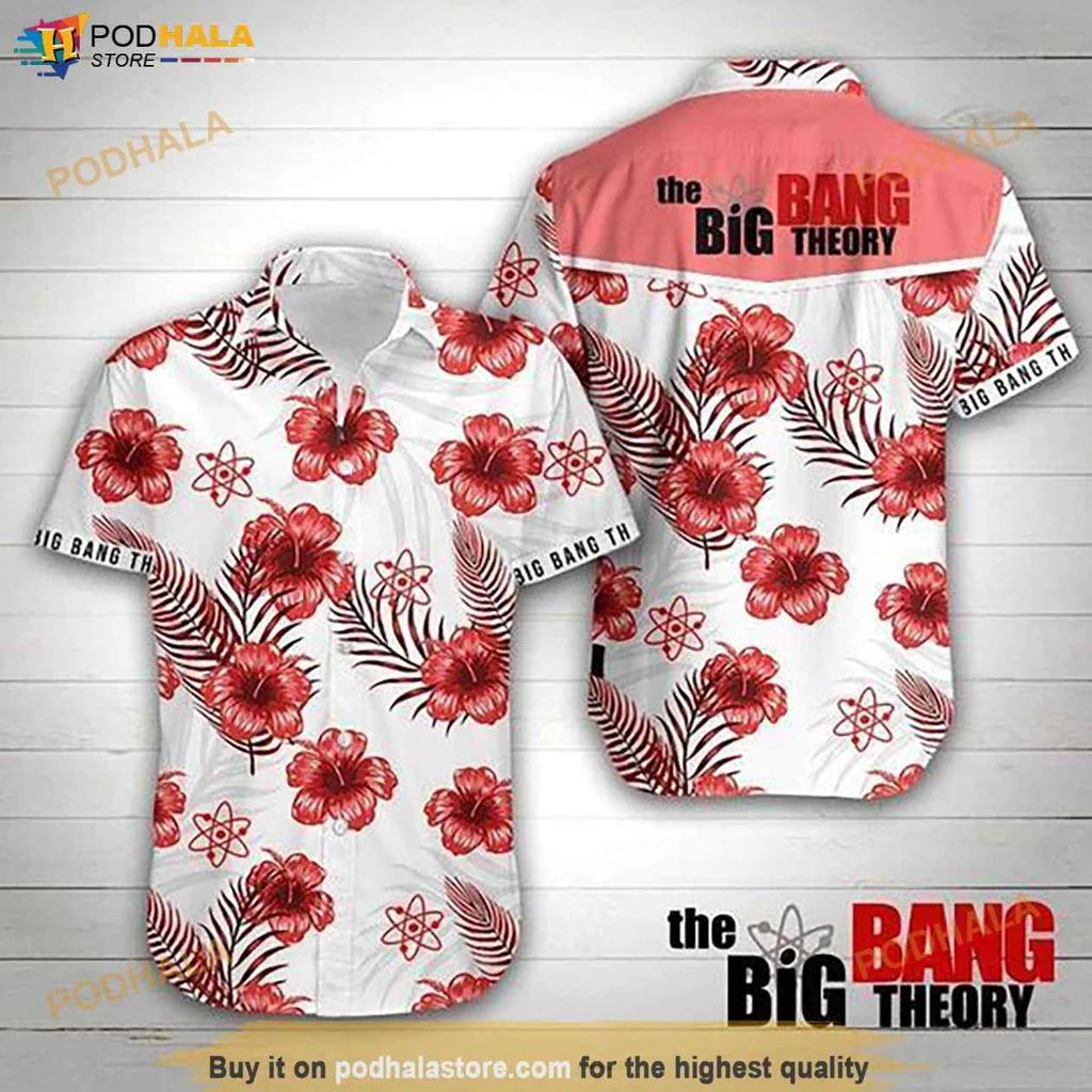 Festive Hibiscus Hawaiian Shirt, Big Bang Theory Inspired Tropical Button Up