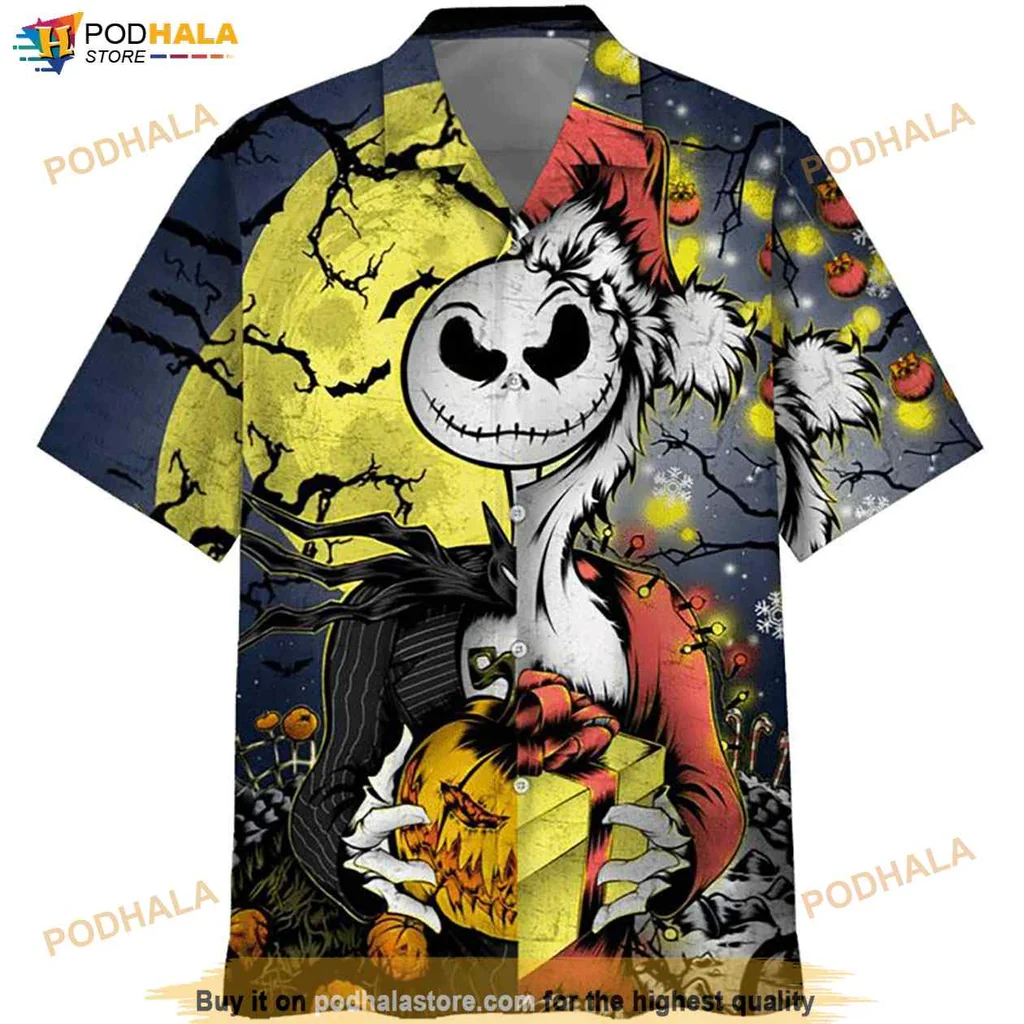 Festive Jack Skellington Hawaiian Shirt, Playful Halloween Design With Vibrant Colors