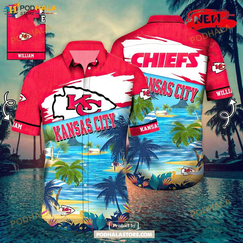 Festive Kansas City Aloha Shirt, Personalized Coconut Tree Beach Nfl Shirt