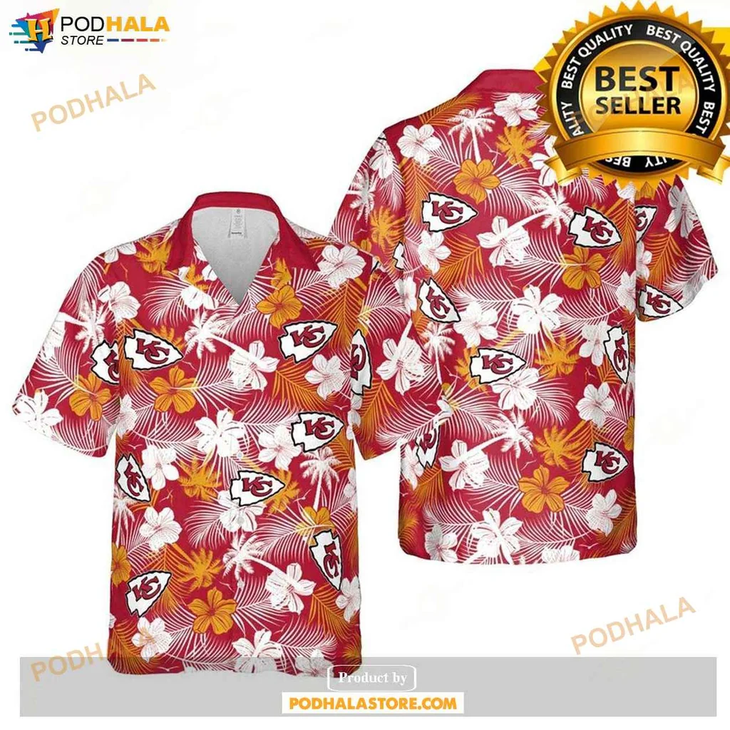 Festive Kansas City Chiefs Hawaiian Shirt With Floral Design And Tropical Theme