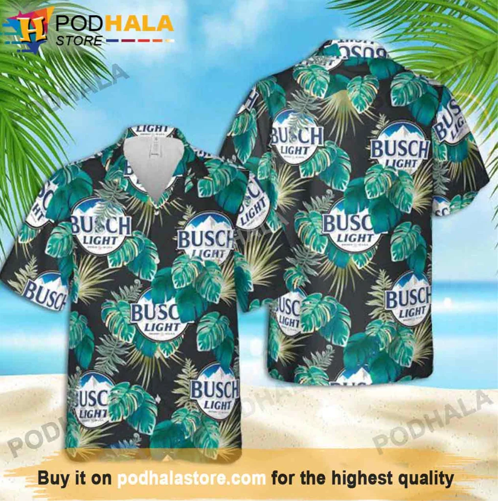 Festive Palm Leaves Busch Light Hawaiian Shirt, Tropical Gift For Beer Lovers