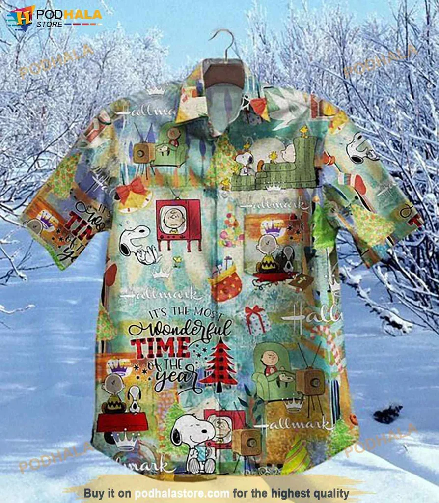 Festive Snoopy Aloha Hawaiian Shirt, Whimsical Holiday Shirt For Peanuts Fans