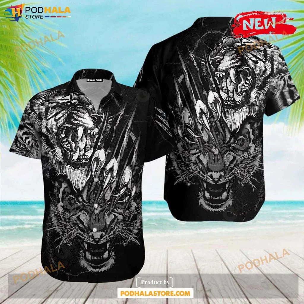Fierce White Tiger Aloha Shirt, Bold Tropical Design For Summer Wear