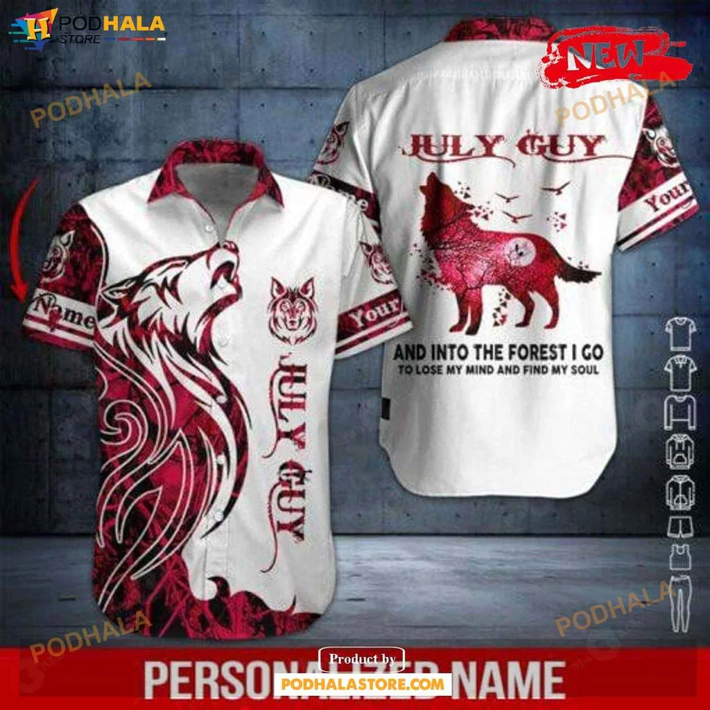 Fierce Wolf Adventure Hawaiian Shirt, Personalized Red Wolf Summer Design