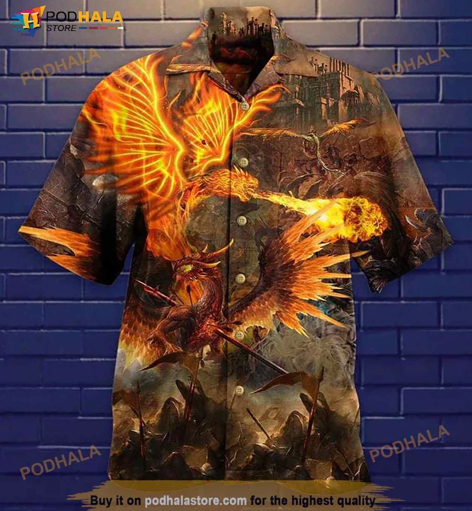 Fiery Dragon Hawaiian Shirt With Bold Fantasy Design