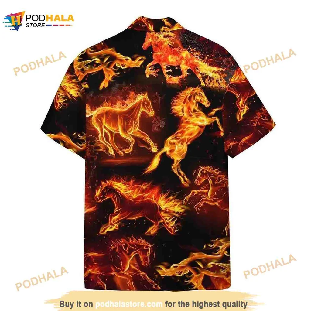 Fiery Horse Lovers Hawaiian Shirt, Vibrant Equestrian Design