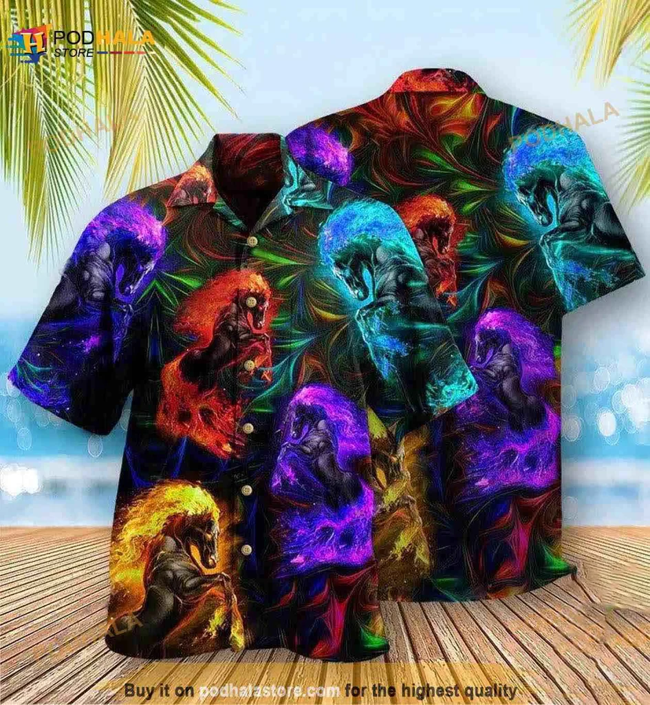 Fiery Horse Lovers Hawaiian Shirt With Colorful Dynamic Design