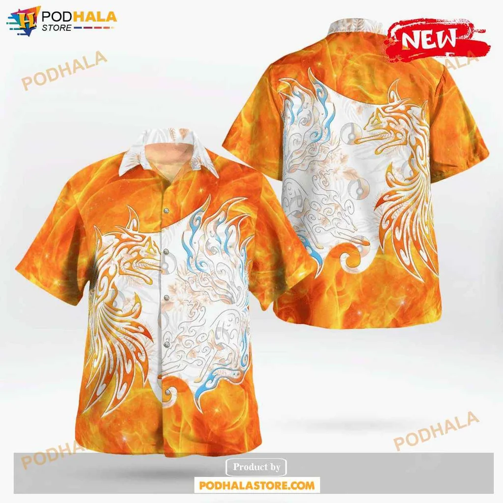 Fiery Ninetales Aloha Shirt With Tribal Design For Women And Men