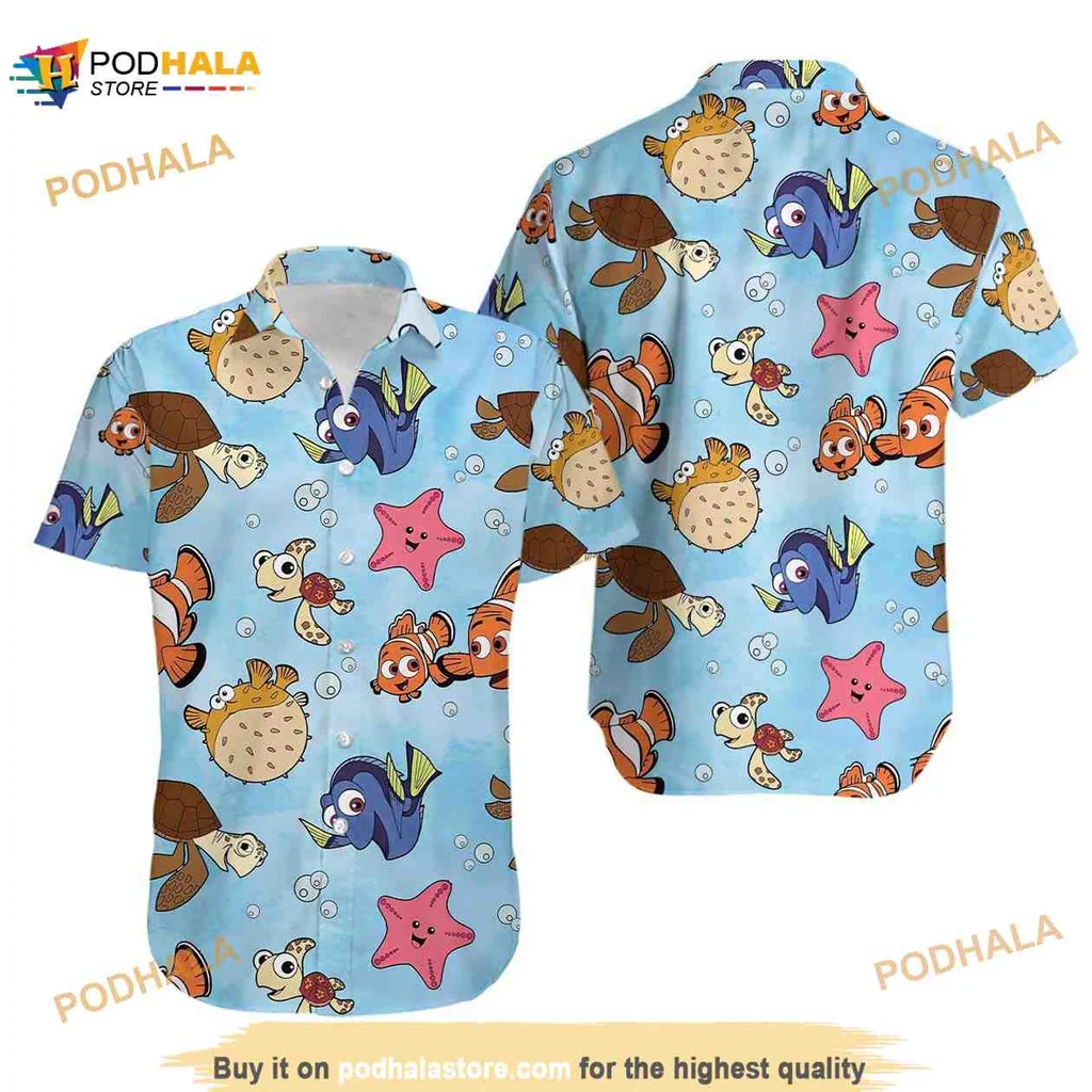 Finding Nemo Cartoon Character Hawaiian Shirt With Vibrant Marine Life