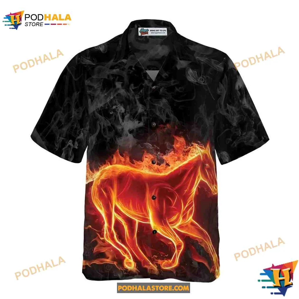 Fire Horse Hawaiian Shirt, Bold Aloha Shirt For Equestrian Enthusiasts