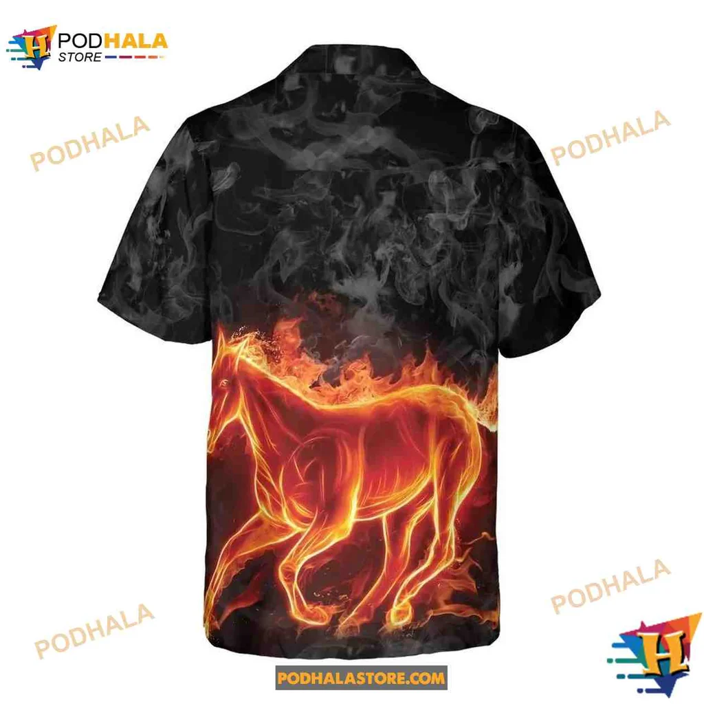 Fire Horse Aloha Shirt, Bold Aloha Shirt For Equestrian Enthusiasts Fire Horse Aloha Shirt, Bold Aloha Shirt For Equestrian Enthusiasts