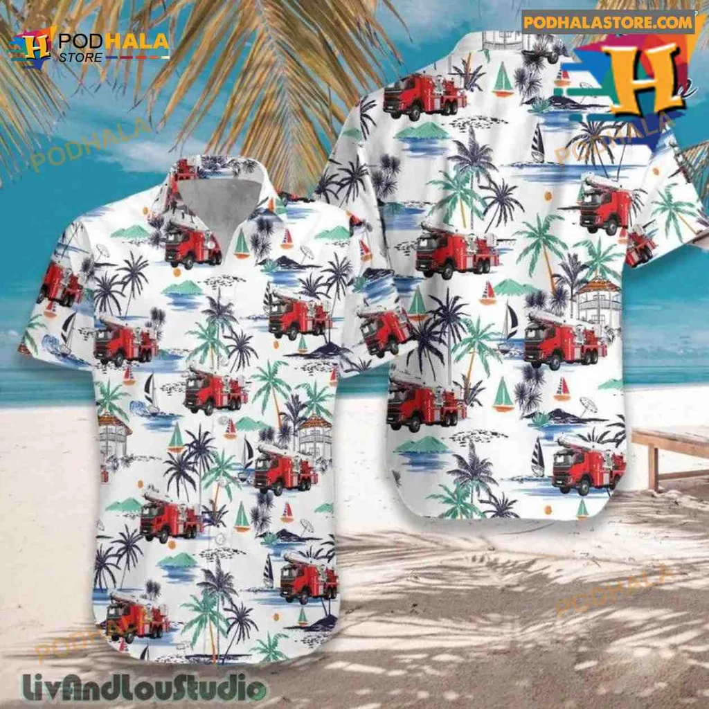Fire Truck Aloha Hawaiian Shirt With Tropical Design