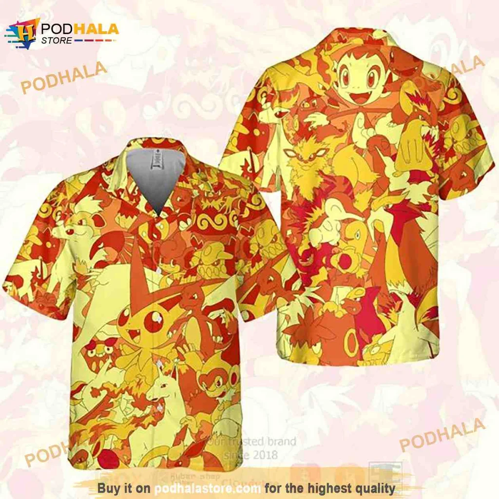 Fire Type Pokemon Aloha Shirt With Charmander And Colorful Design