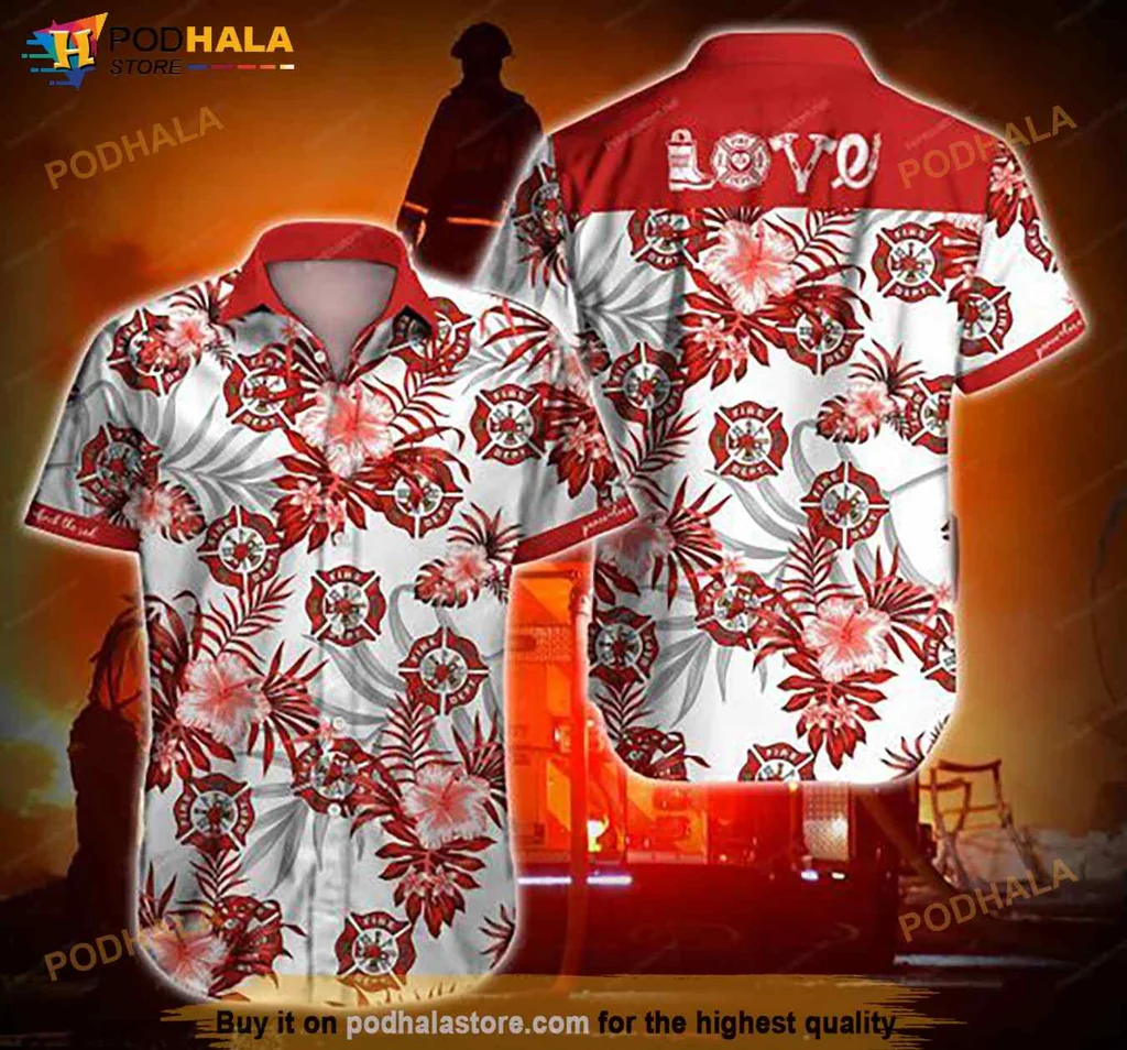 Firefighter Love Hawaiian Shirt With Vibrant Floral Pattern