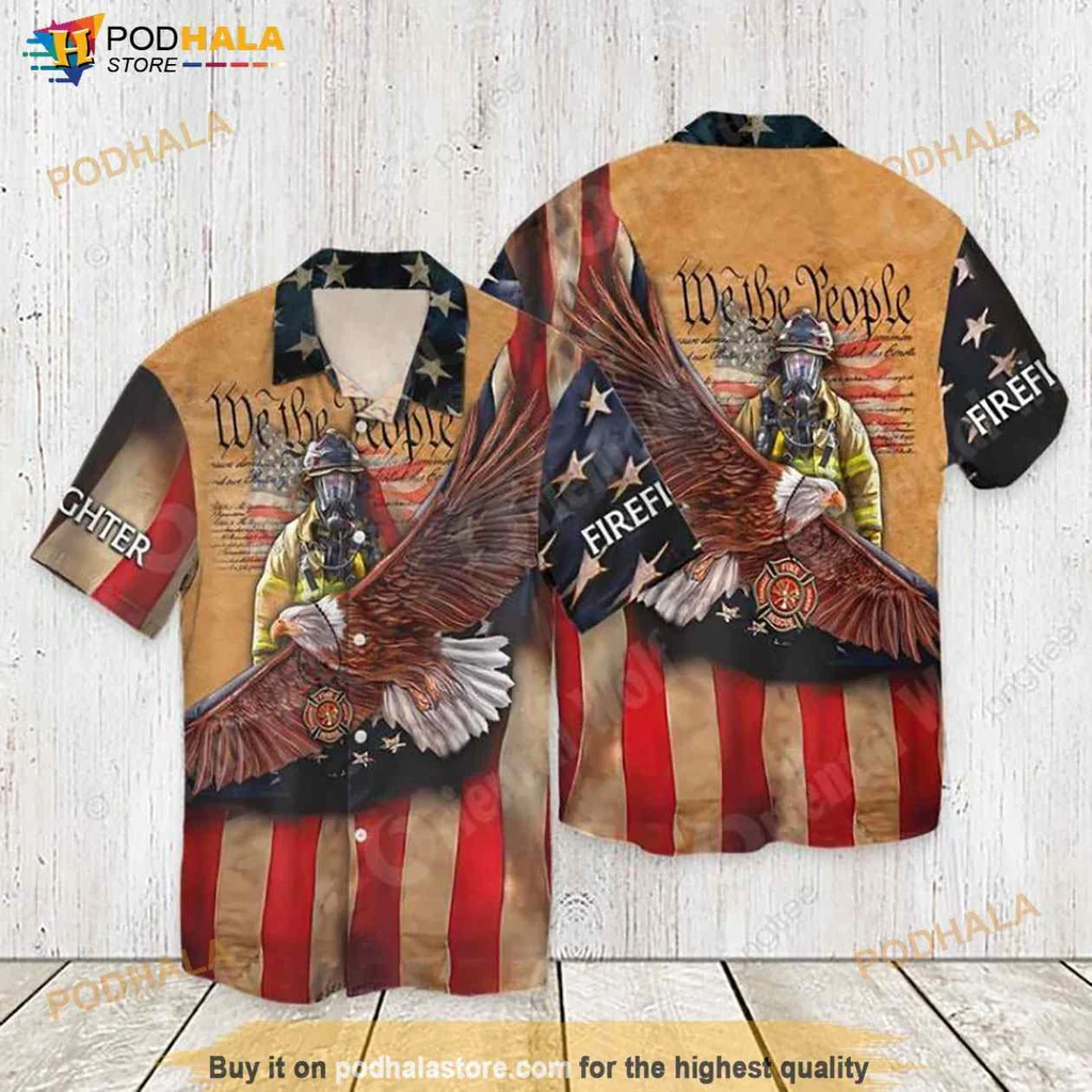 Firefighter Patriotic Hawaiian Shirt Featuring We The People Design