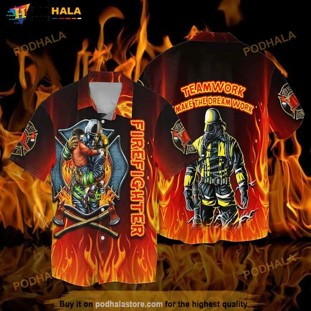 Firefighter Teamwork Hawaiian Shirt With Bold Design For Memorial Day