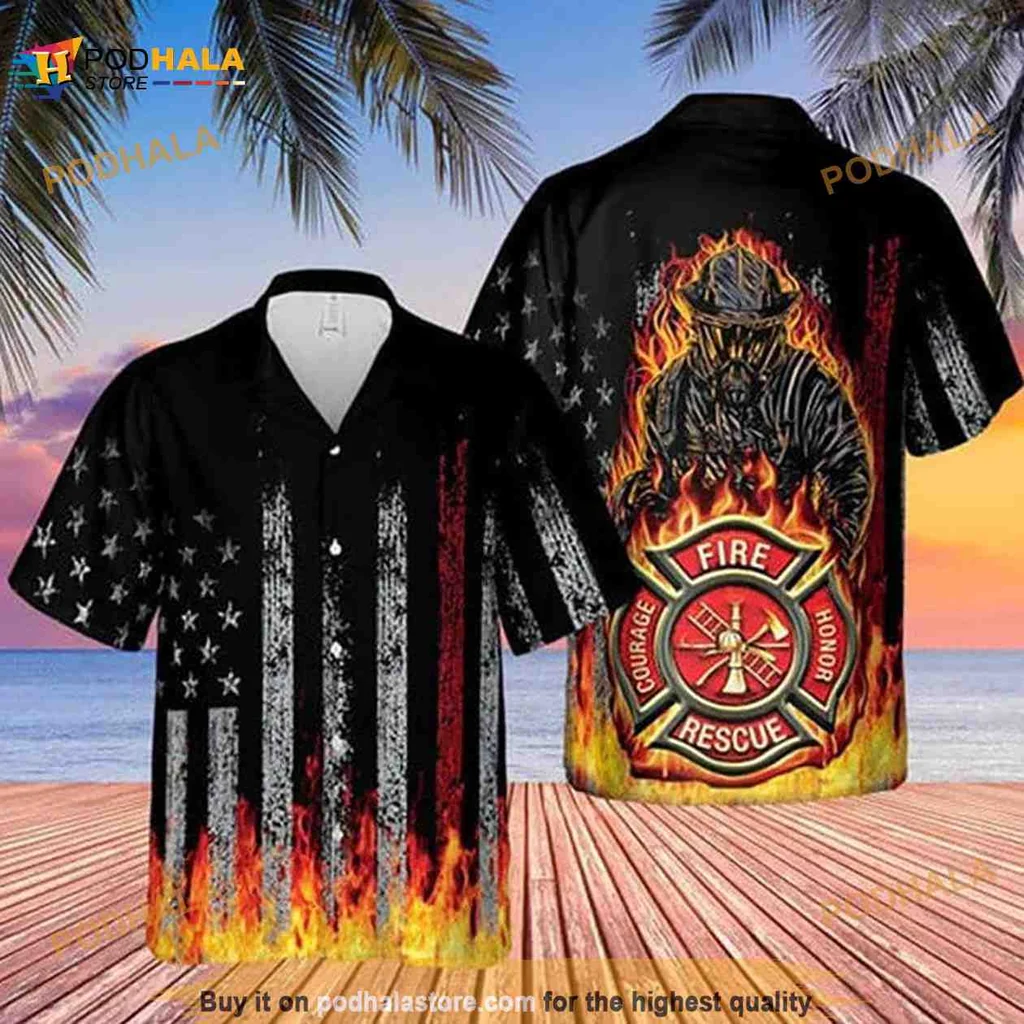 Firefighter Theme Hawaiian Shirt With Courage And Honor Design