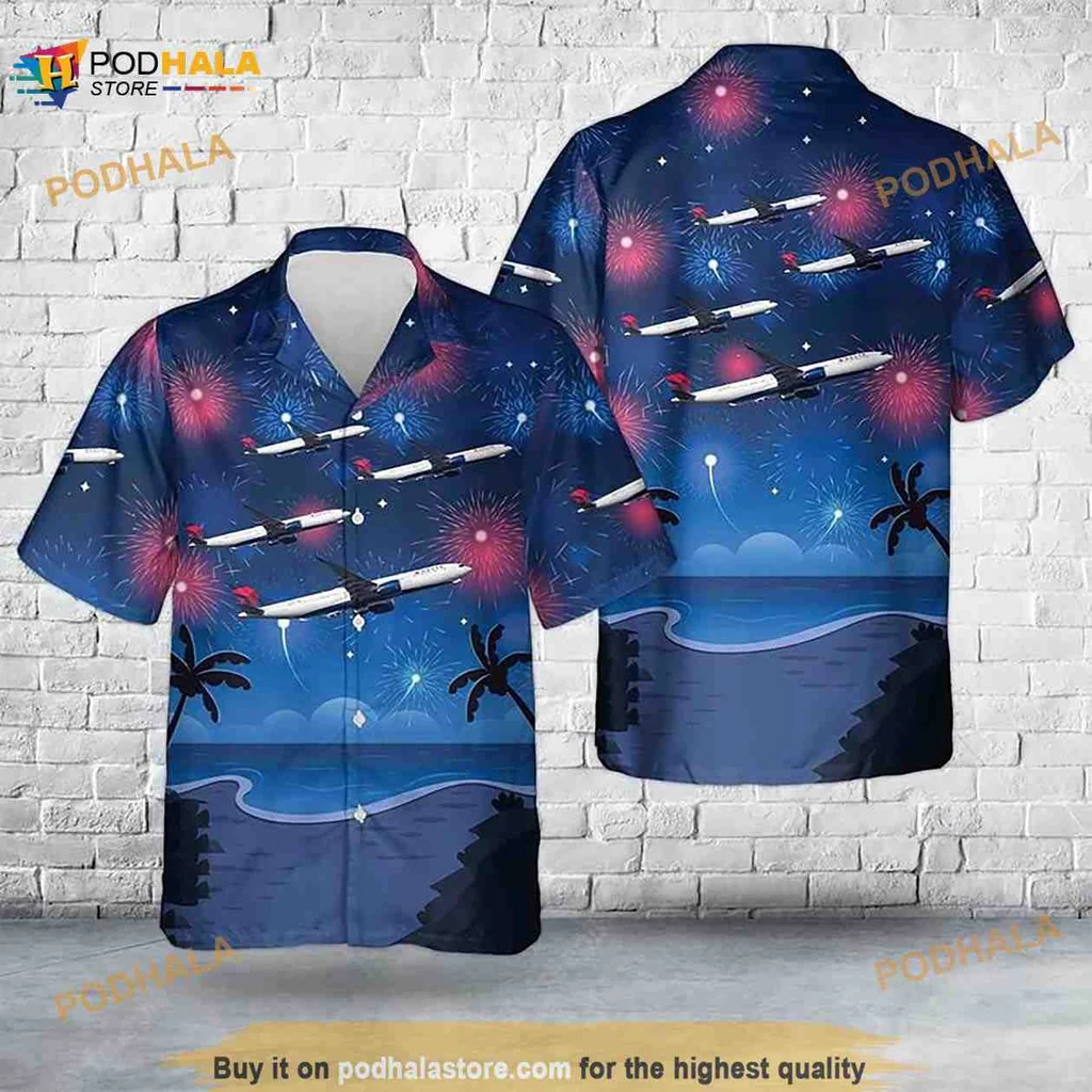 Fireworks Airplane Hawaiian Shirt, Tropical Night Sky Aloha Shirt