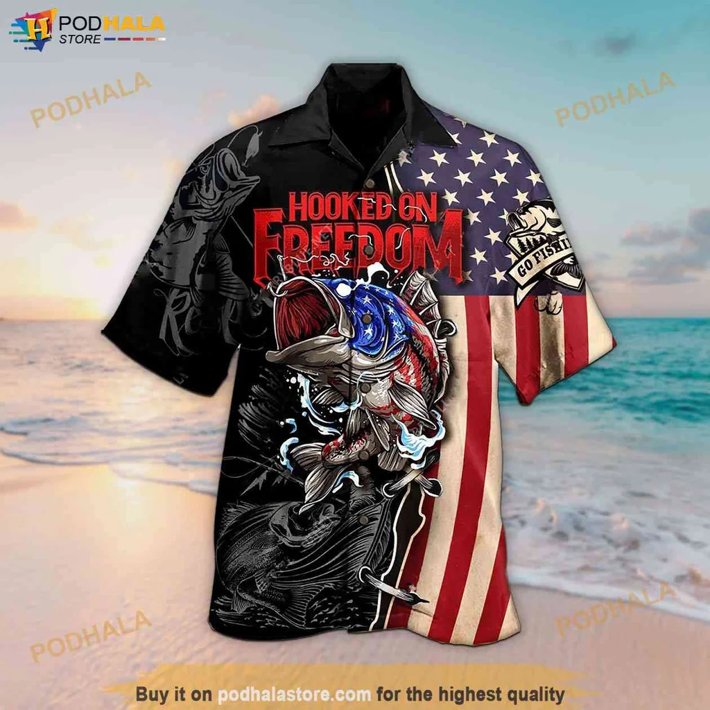 Fishing Adventure Aloha Shirt, Hooked On Freedom Marlin Graphic Shirt For Beach Lovers