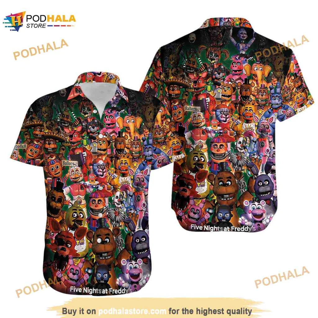 Five Nights At Freddys Hawaiian Shirt Featuring Colorful Animatronics