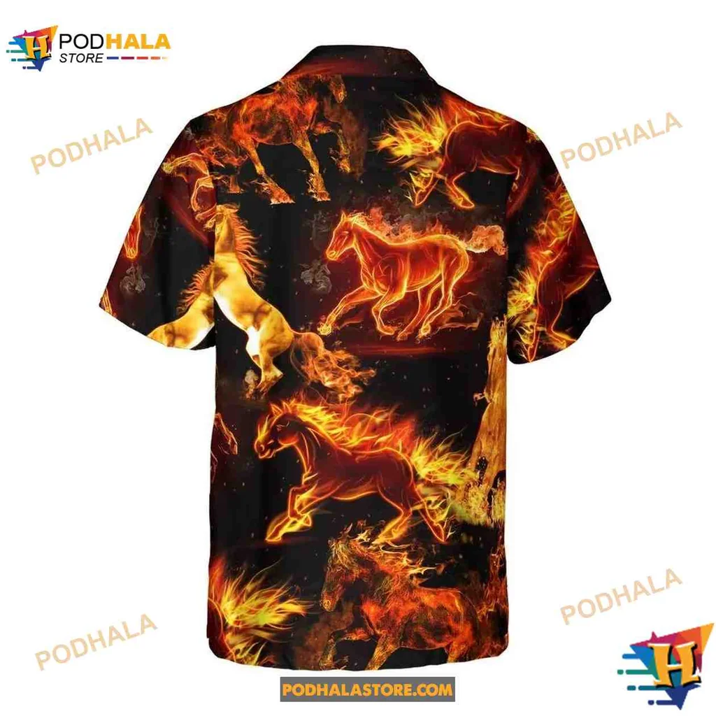 Flaming Horses Tropical Shirt, Vibrant Hawaiian Shirt For Horse Lovers Flaming Horses Tropical Shirt, Vibrant Hawaiian Shirt For Horse Lovers