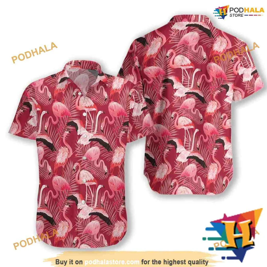 Flamingo Tropical Christmas Aloha Shirt, Festive Hawaiian Style
