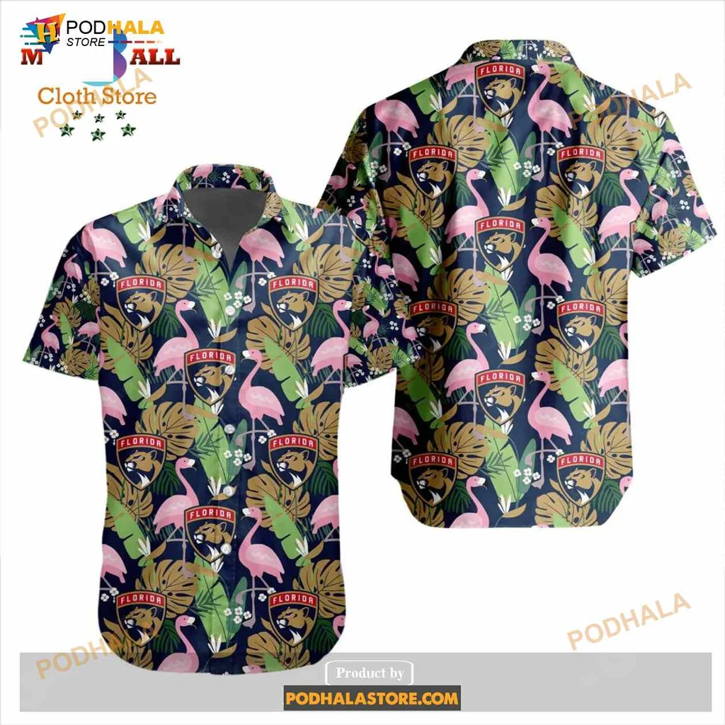 Flamingo Tropical Aloha Shirt With Bold Florida Design Flamingo Tropical Aloha Shirt With Bold Florida Design