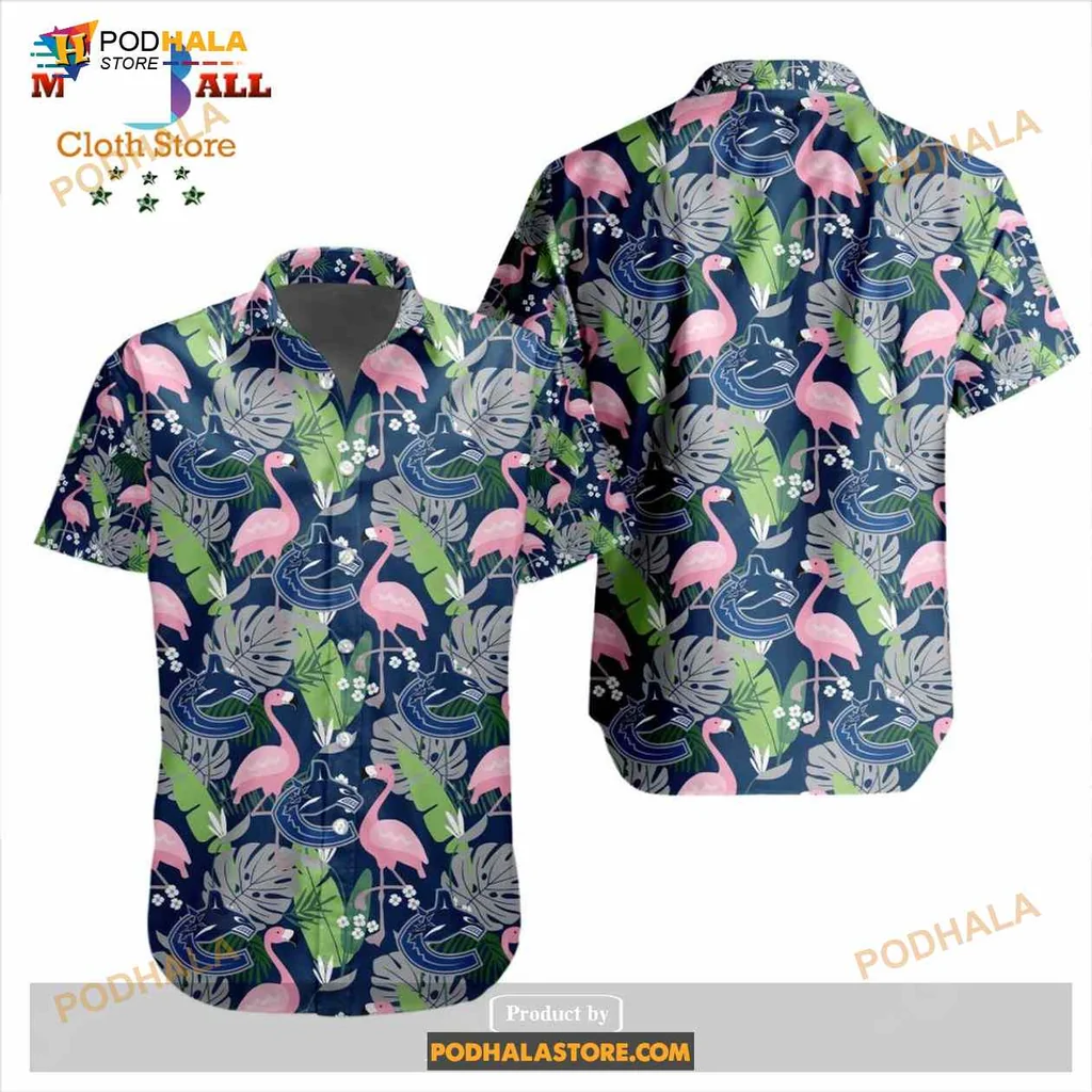 Flamingo Tropical Aloha Shirt With Pink Flamingos And Tropical Leaves Flamingo Tropical Aloha Shirt With Pink Flamingos And Tropical Leaves